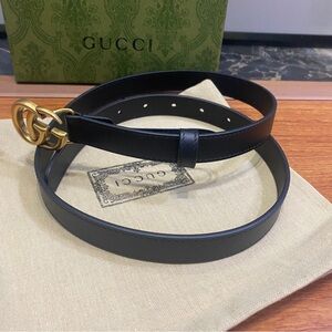 Gucci Black Leather Belt with Gold Buckle